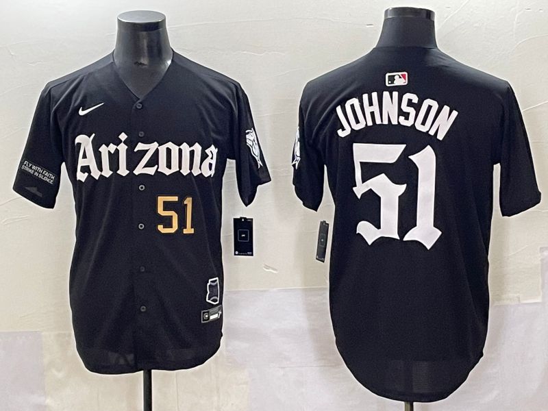 Men 2025 Arizona Diamondback #51 Johnson Black Five generations Joint Name Nike MLB Jersey style 11